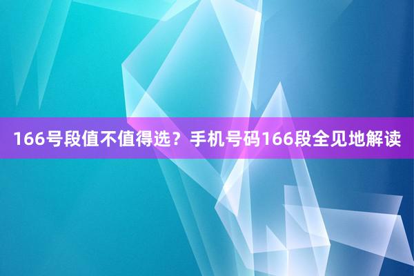 166号段值不值得选？手机号码166段全见地解读